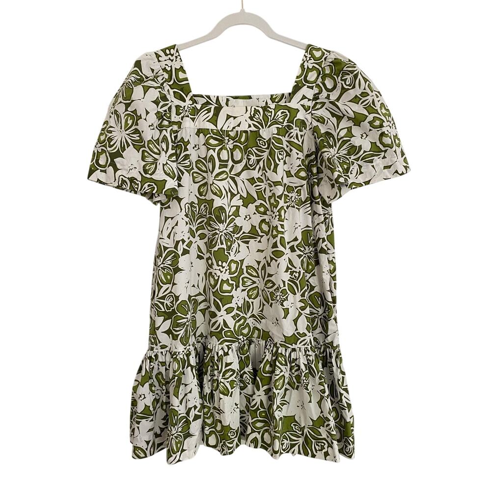 Cara Cara Tuckernuck Bold Floral Green Print Ruffle Cotton Janie Mini Dress M - Picture 4 of 7